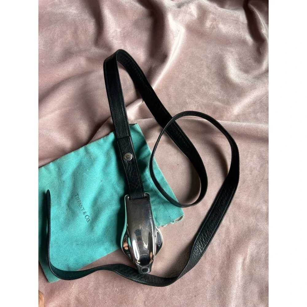 Tiffany & Co Elsa Peretti Snake Belt Sterling Silver 925 Black Leather Vintage
